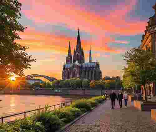 Rheinufer in Köln bei gutem Wetter